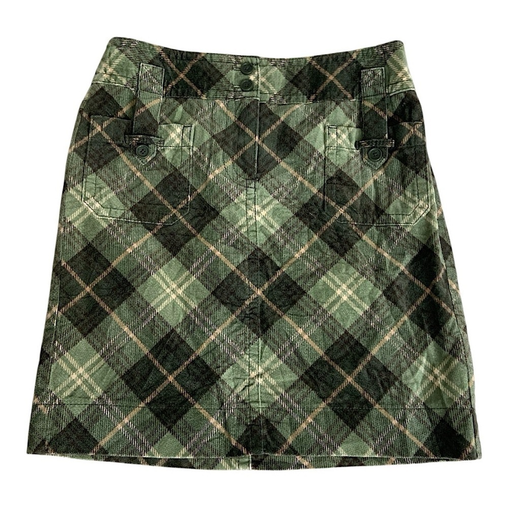 Ann Taylor Vintage Y2K Plaid Mini Skirt Buckle Pocket Army Green